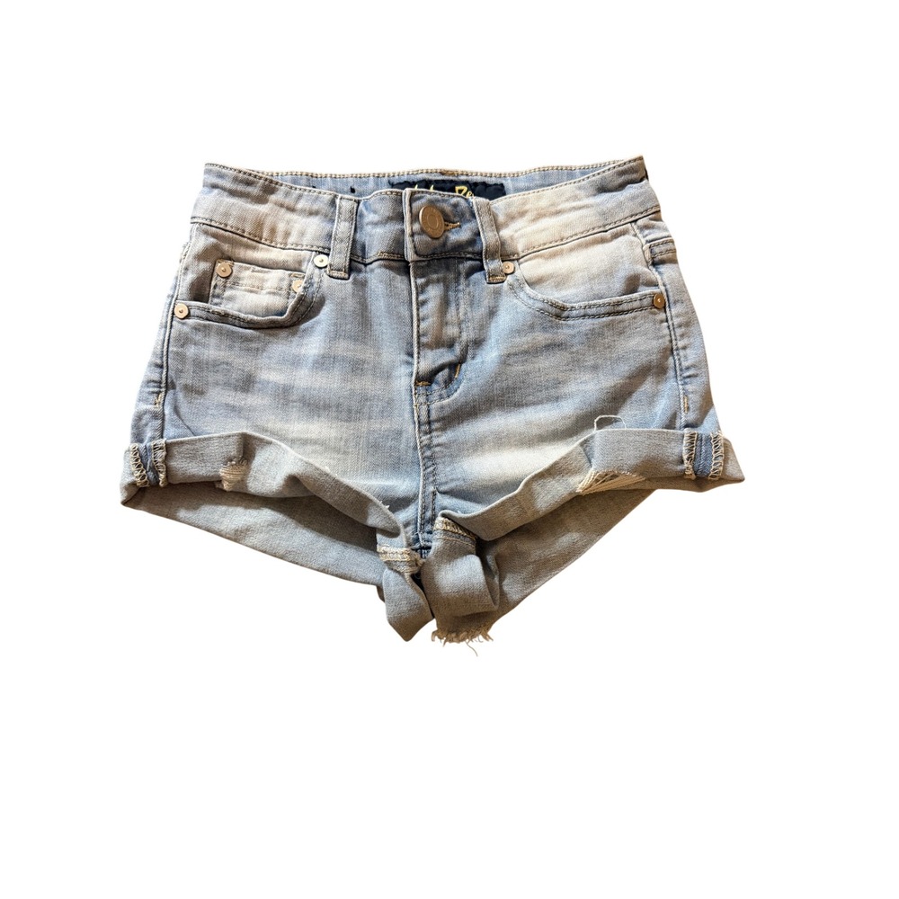 Indigo Rein Light Wash Cuffed Denim Shorts Size 00/22 Distressed Mini Jean
